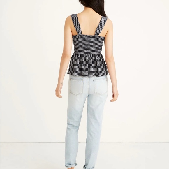 Madewell Black and White Smocked Peplum Tank Top - Picture 2 of 11